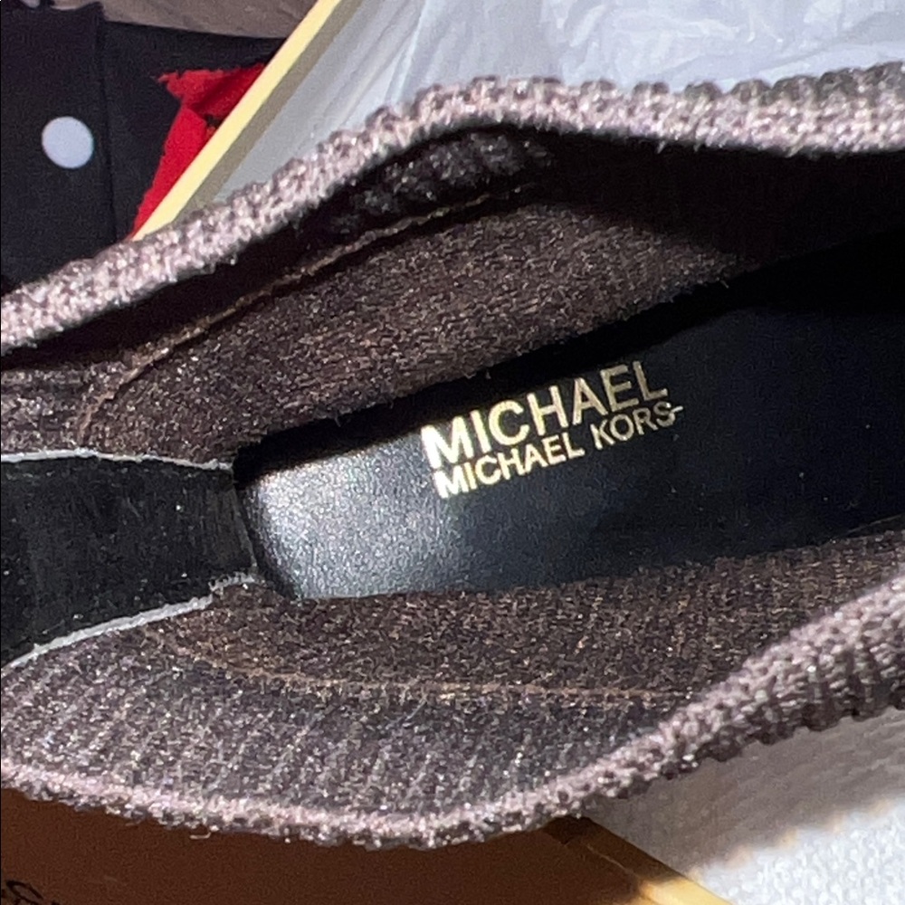 Michael Kors Monogram Heeled Boots (Sock Booties) in Brown/Black - Picture 8 of 14